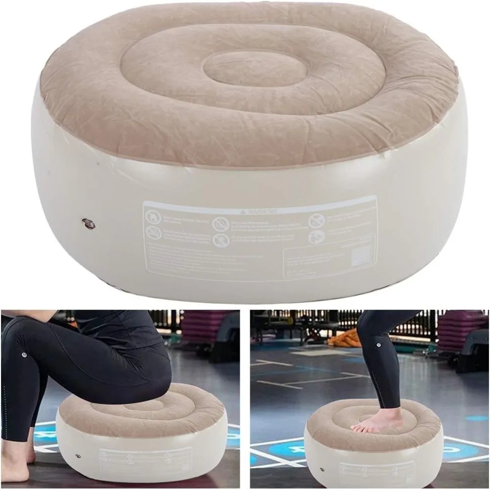 Durable PVC Inflatable Foot Stool Light Brown Beige Quick Air Charge Foot Stool Flocking Surface Portable Inflatable Seat Adults