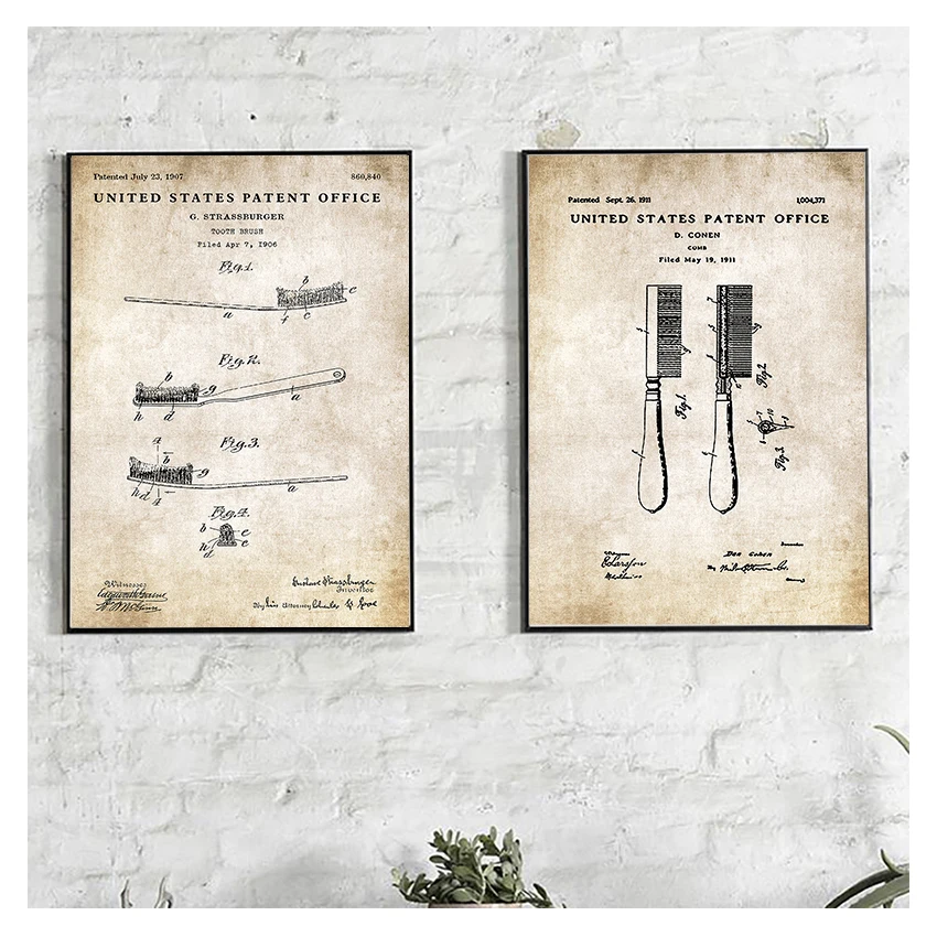 Paper Patent Poster Vintage Canvas Print Wall Art Picture Painting Modern Bathroom Decoration Industrial style Toothpaste Toilet