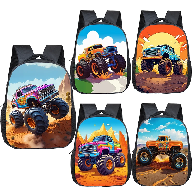 Cool Truck Print Backpacks Semi Trailer Trucks School Bags for Kids 12 Inches Rucksack Boys Girls Daypack Bookbags Gift