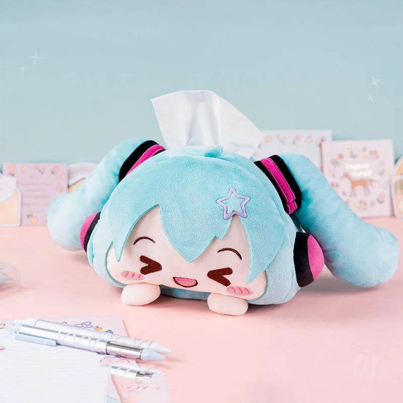 Hatsune Miku Plush Tissue Box Cover Kawaii Anime Virtual Singer Soft Stuffed Tissue Holder Desk Car Home Decor Birthday Gift
