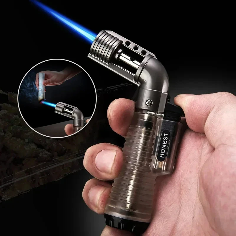 HONEST Innovative Elbow Direct Injection Inflatable Lighter Portable Transparent Mini Welding Gun Cigar Pipe Lighter Men's Gift