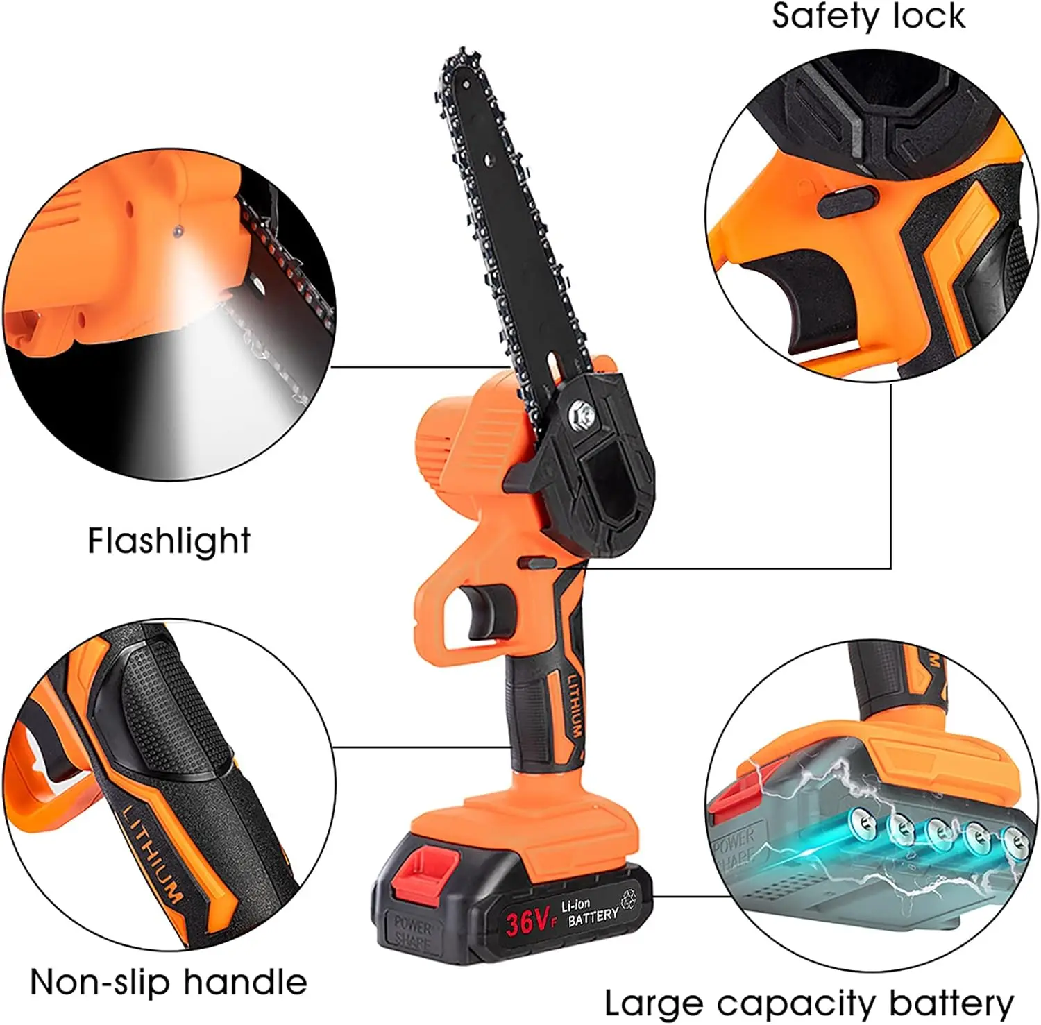 Mini motosserra elétrica sem fio, motosserra elétrica, 36V