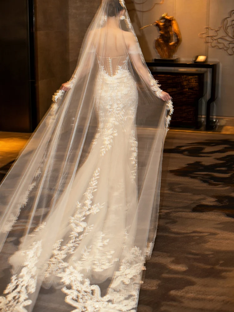 Beshinel مخصص طويل طول الكاتدرائية حجاب الزفاف يزين حجاب الزفاف الأبيض العاجي اكسسوارات الزفاف الفوال دي ماري