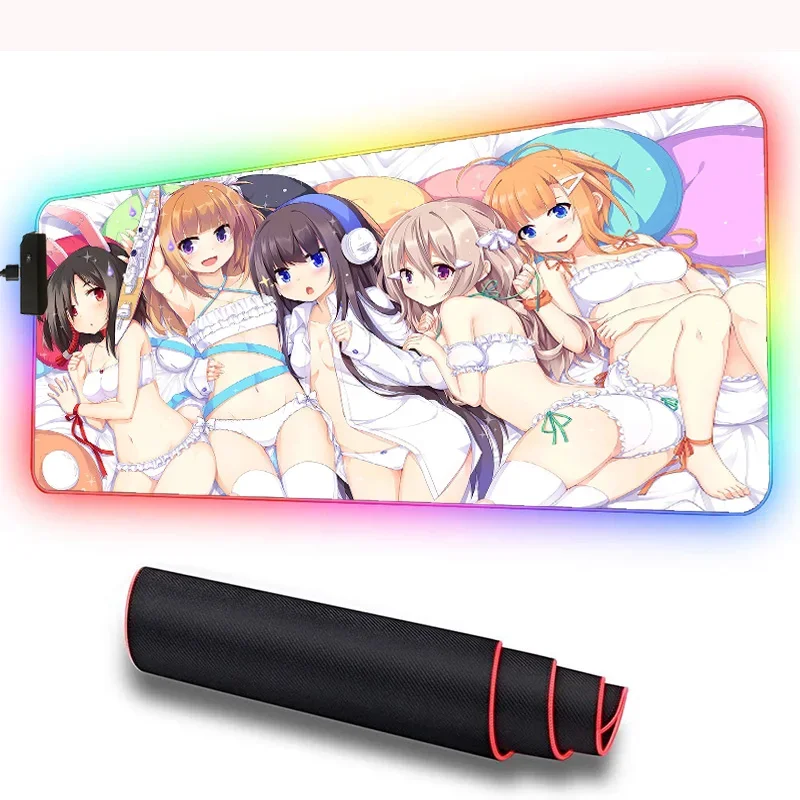 Mairuige Bihai Sailing Girls Animation Mouse Pad RGB Backlight LED Color Light Keyboard Computer Notebook Office Kawaii Mousepad