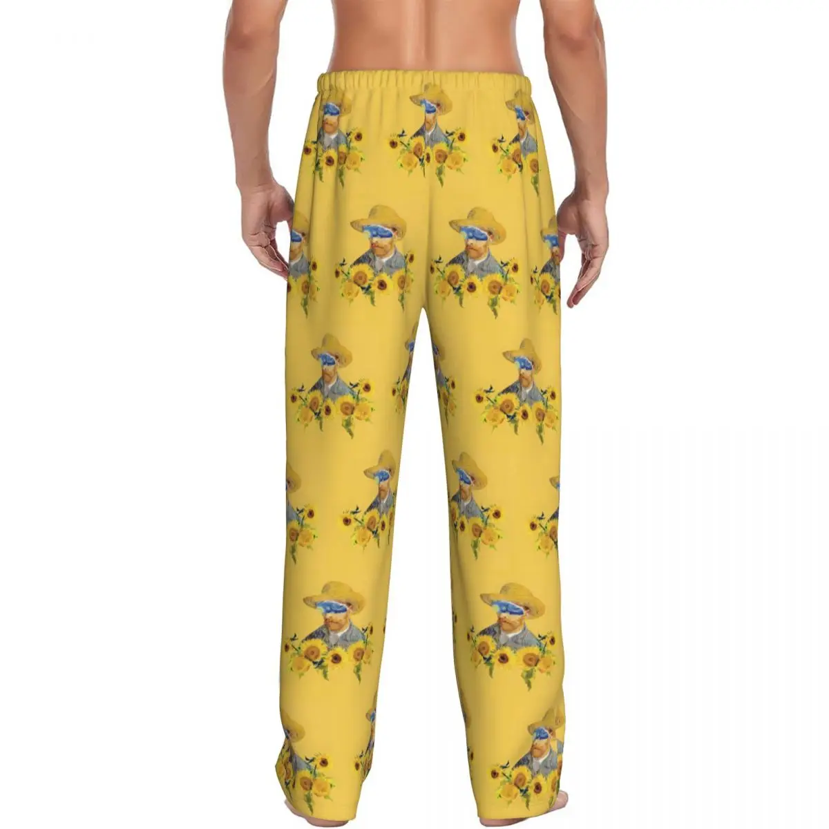 Custom Vincent Van Gogh Pajama Pants Men Sunflowers Sleepwear Lounge Sleep Bottoms Stretch with Pockets view 3