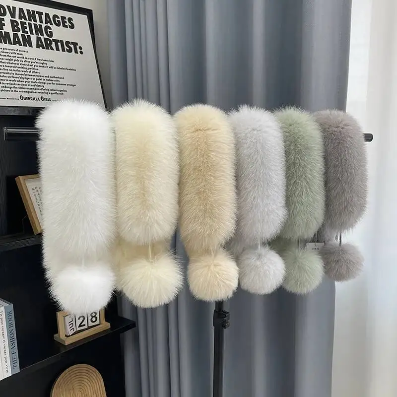 

Real Fox Fur Scarf For Women Winter Big Pompoms Magnetic Buckle Fur Collar Fashion Rabbit Fur Neck Warmer Scarves