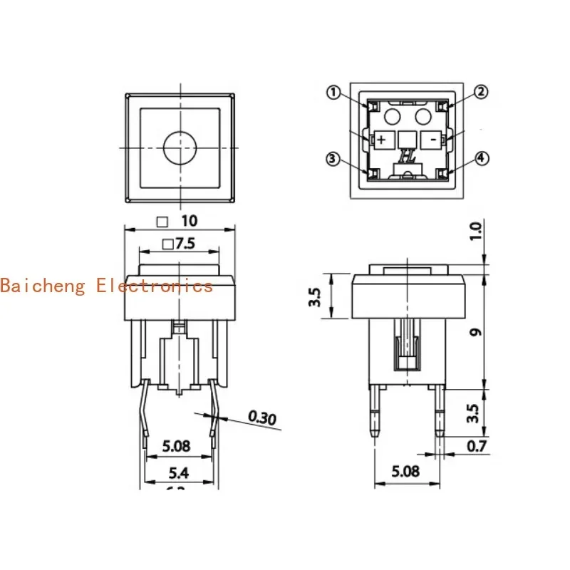 20PCS 4-pin hat with small micro square touch button, jog micro button switch, press on/off