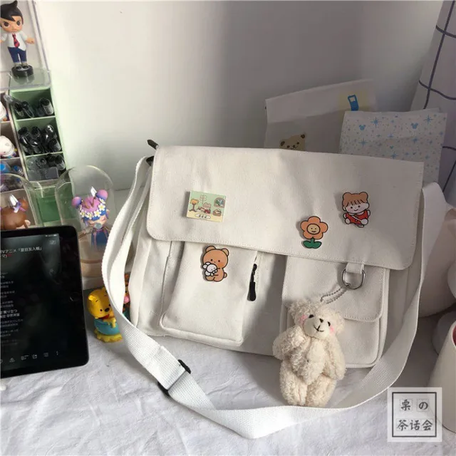 Japońska torba na ramię w stylu Harajuku, urocza, retro, płócienna, dla uczennic/studentek.