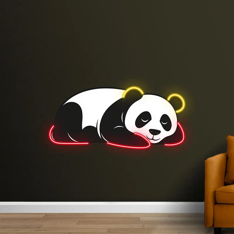 Toysign Cute Sleeping Panda Neon Light Art, Adorable LED Decor for Kids Room, Nursery, Playroom, Red & Yellow Glow, Animal Decor