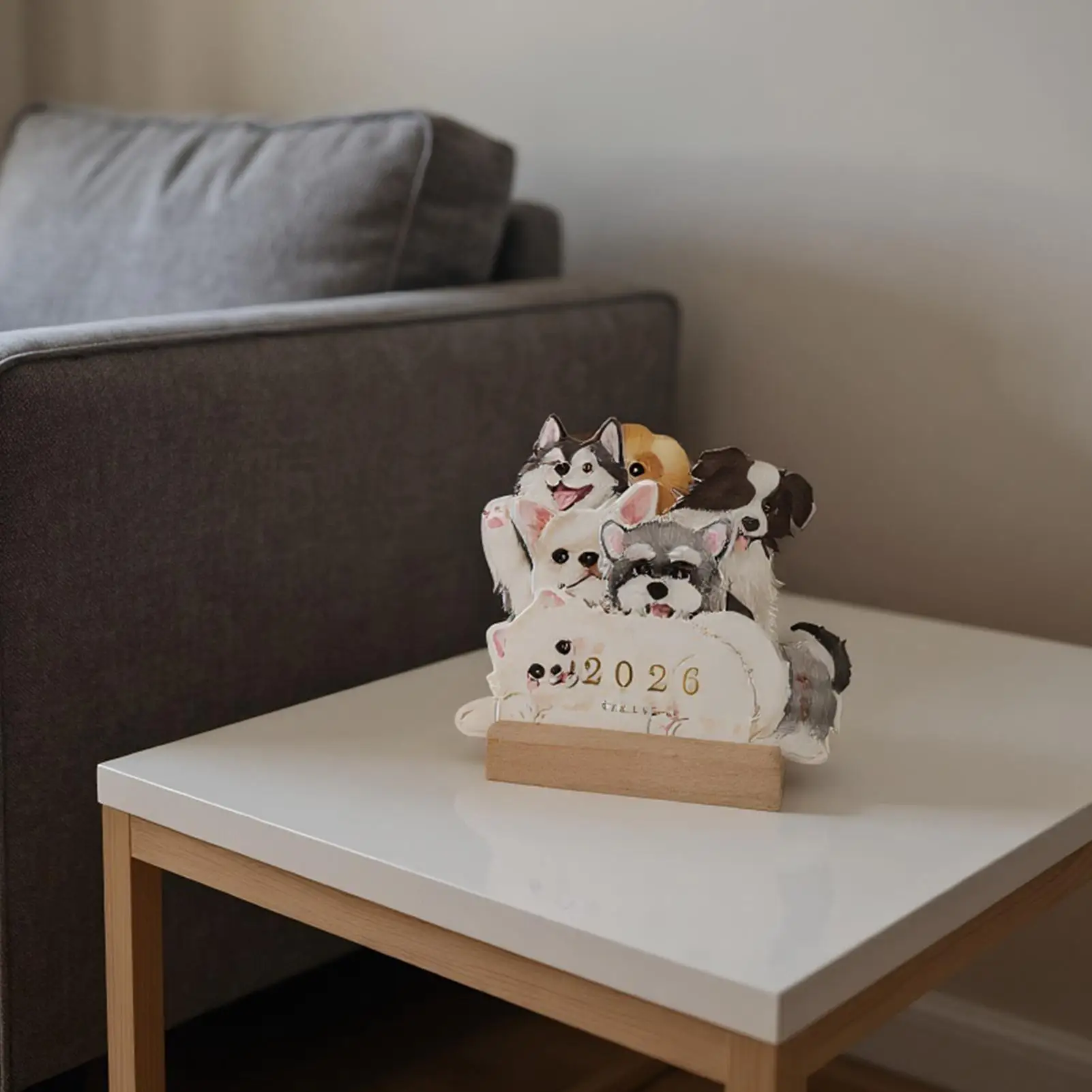 

2026 Dog Calendar Cute Pet 3D Table Calendar Monthly Planner With Wooden Stand 2 Puppy Cards Design Funny Calendar