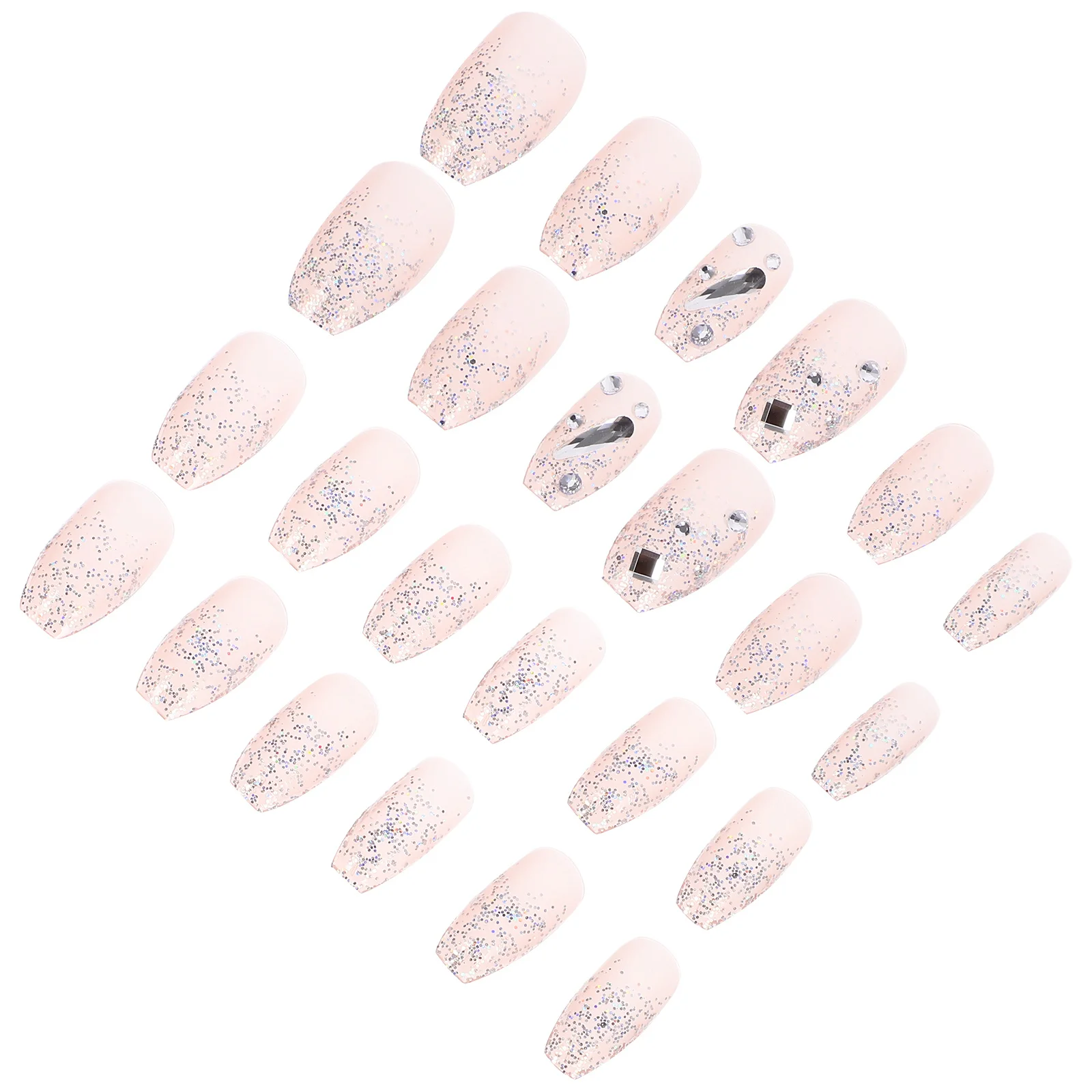 

24Pcs Glitter Fake Nails Long Full Cover False Nails on Nail Tips for Women Fashion Manicure Fake Nail