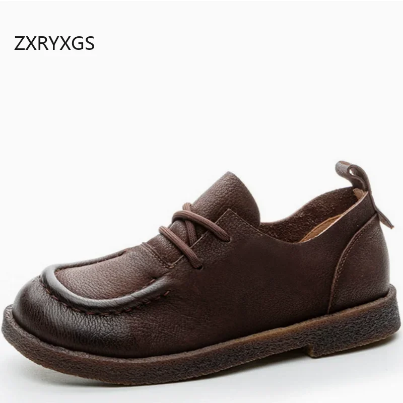 

ZXRYXGS улучшенные женские кроссовки из 100% натуральной кожи, туфли на плоской подошве, новинка 2025 года, темпераментные трендовые кроссовки на шнуровке, женская повседневная обувь