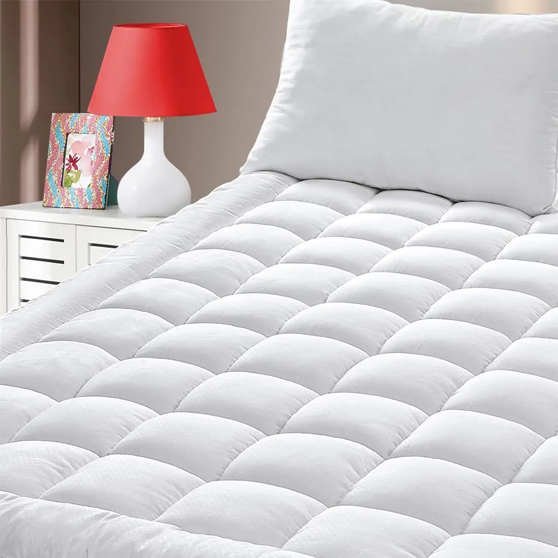 

Full Size Quilted Fitted Mattr Pad Cover With Deep Pocket Fitted 8"" - 21"", Ultra Soft And Comfortable, Breathable (White,