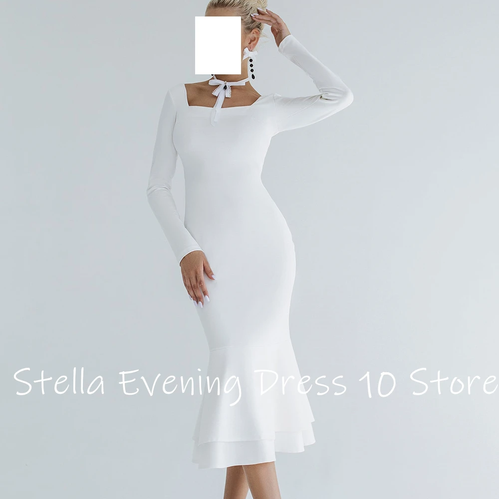 Robe de soirée en Jersey, épaules dénudées, tempérament personnalisé, col carré moderne, manches longues, droite, occasion spéciale