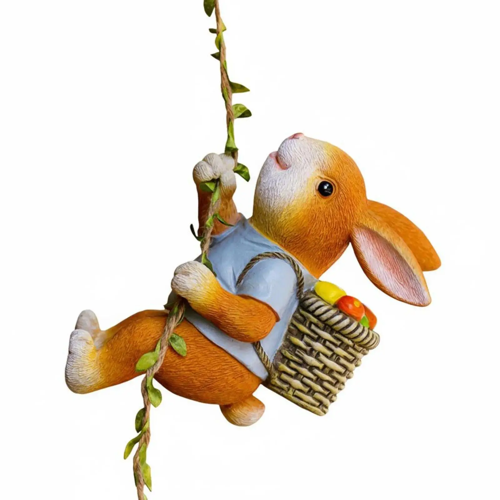 Resin Rabbit Planter Hanging Hare Figurine Garden Fairy Decor for Outdoor Fence Patio Balcony Creative Accent