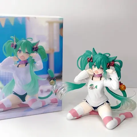 Hatsune miku gato orelha manga curta pijama hatsune figura miku cenário modelo anime bela menina ornamento de mesa presente