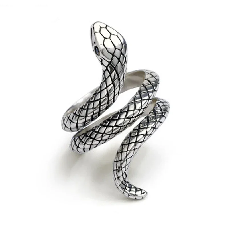 

Stereoscopic New Retro Punk Exaggerate Snake Ring 925 sterling silver Opening Rings Adjustable Jewelry