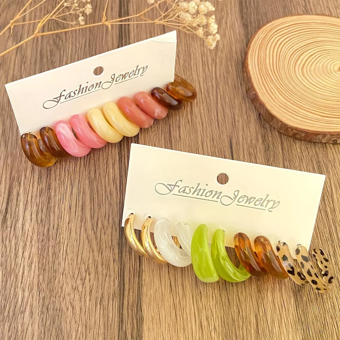 Bohemian Acrylic Thick C-shaped Hoop Earrings Fashion Colorful Resin Earring Set Women\'s Summer Beach Party Jewelry