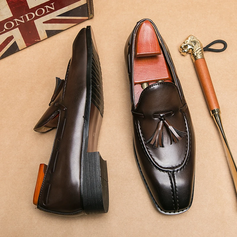 

New Men Tassel Shoes Flat Toe Shallow Deep European American Style Lace Up Business Fashion Brand Formal Shoes 38-46 Men Shoes