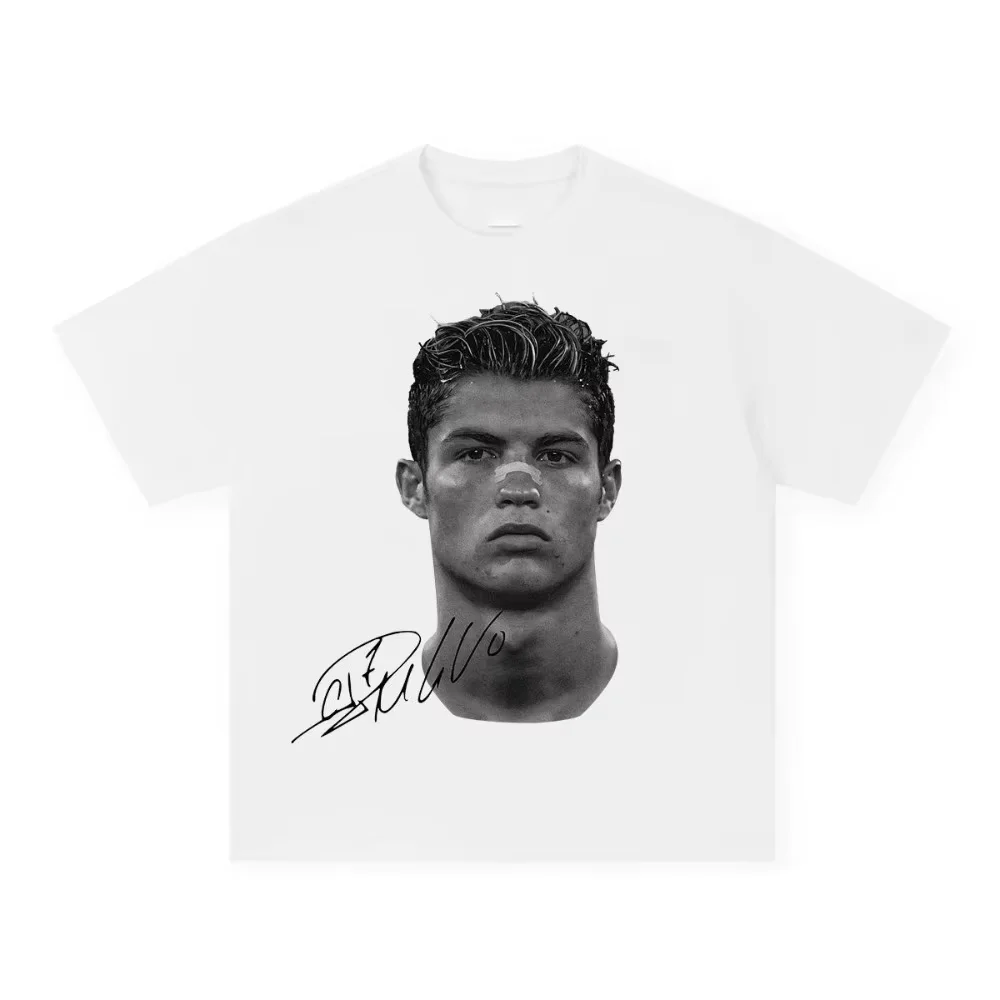 Cristiano Ronaldo Vintage Graphic Short Sleeve T Shirt Men Pure Cotton Street Style Unisex American Cotton Merch Tee Top view 2