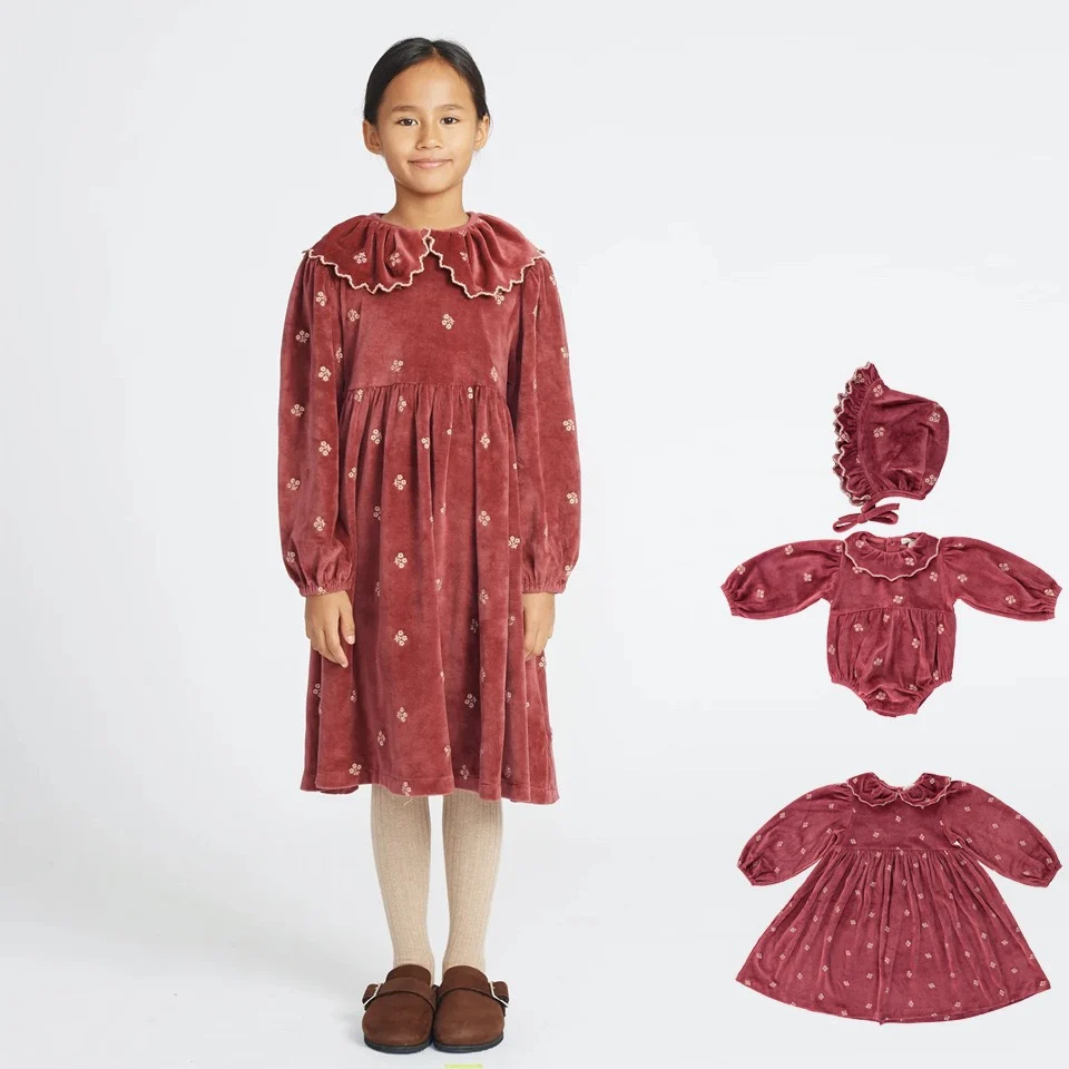 

Jenny&Dave 23 Autumn/Winter New Children's Clothing Series Christmas Style Velvet Girls' Instagram Dress Long sleeved Climbing C