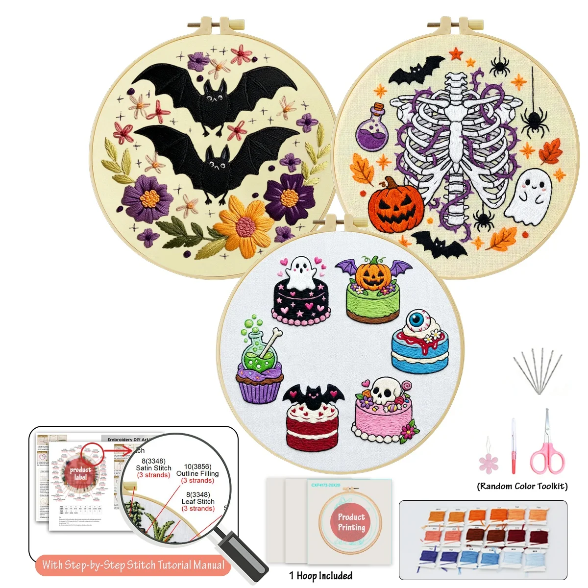 3-teiliges DIY-Stickmaterial-Set für Anfänger, inklusive Nadeln, Fäden, Stick-Starter-Kit, Kreuzstich-Kunst als Geschenk – Detail 4