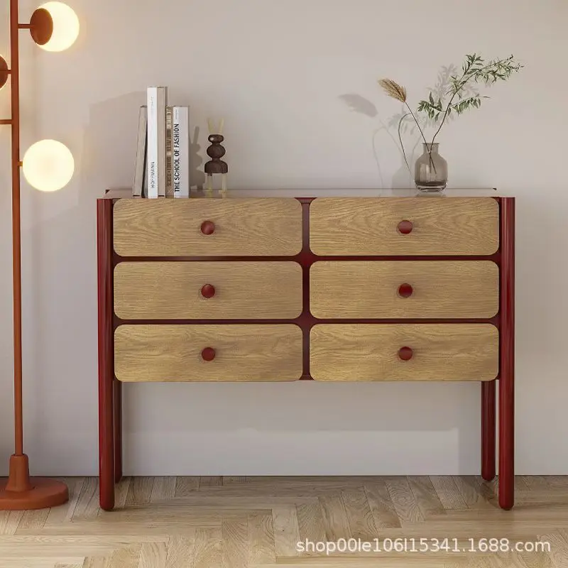 

Простой ретро-комод в красном цвете на высоких ножках для столовой, гостиной, спальни, отеля, гостевого дома, дизайнерская мебель, декоративный шкафчик