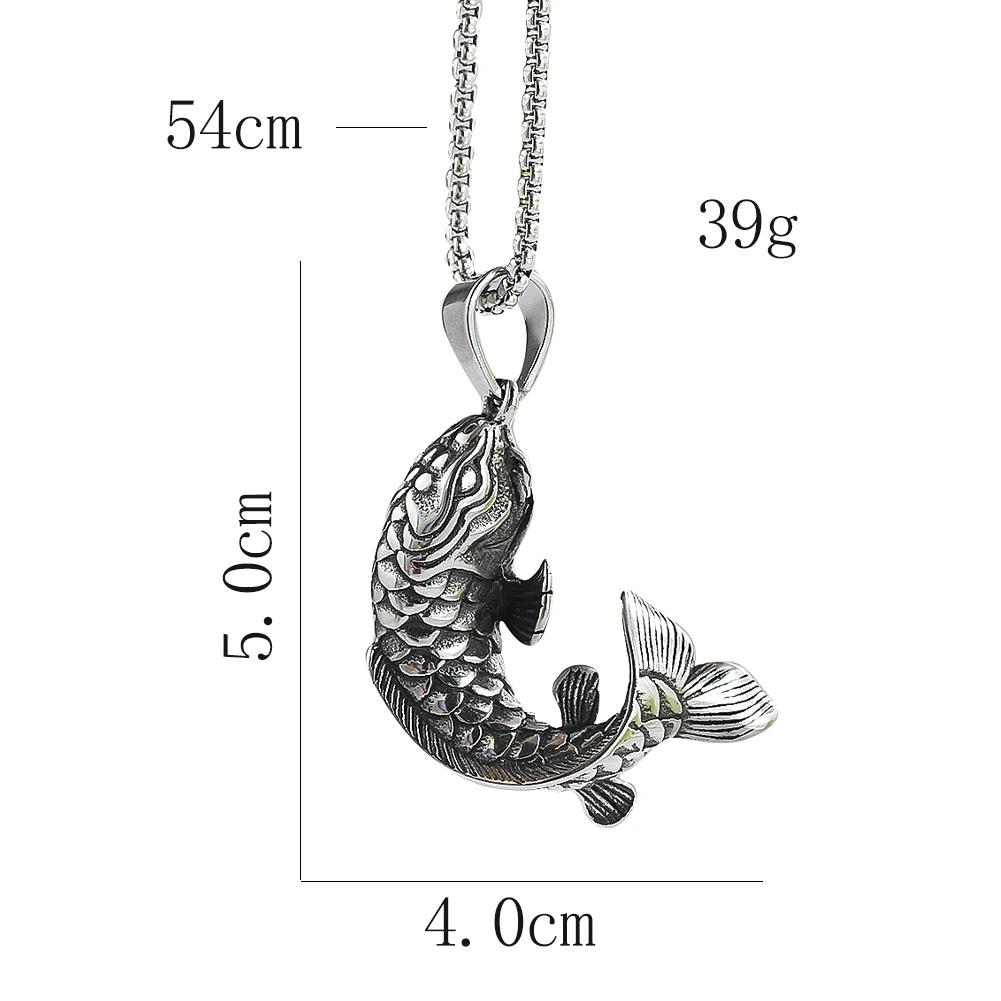 Fortune Koi Fish Necklace for Men Women Good Luck Wealth Retro Jumping Carp Pendant Stainless Steel Jewelry Best Gifts