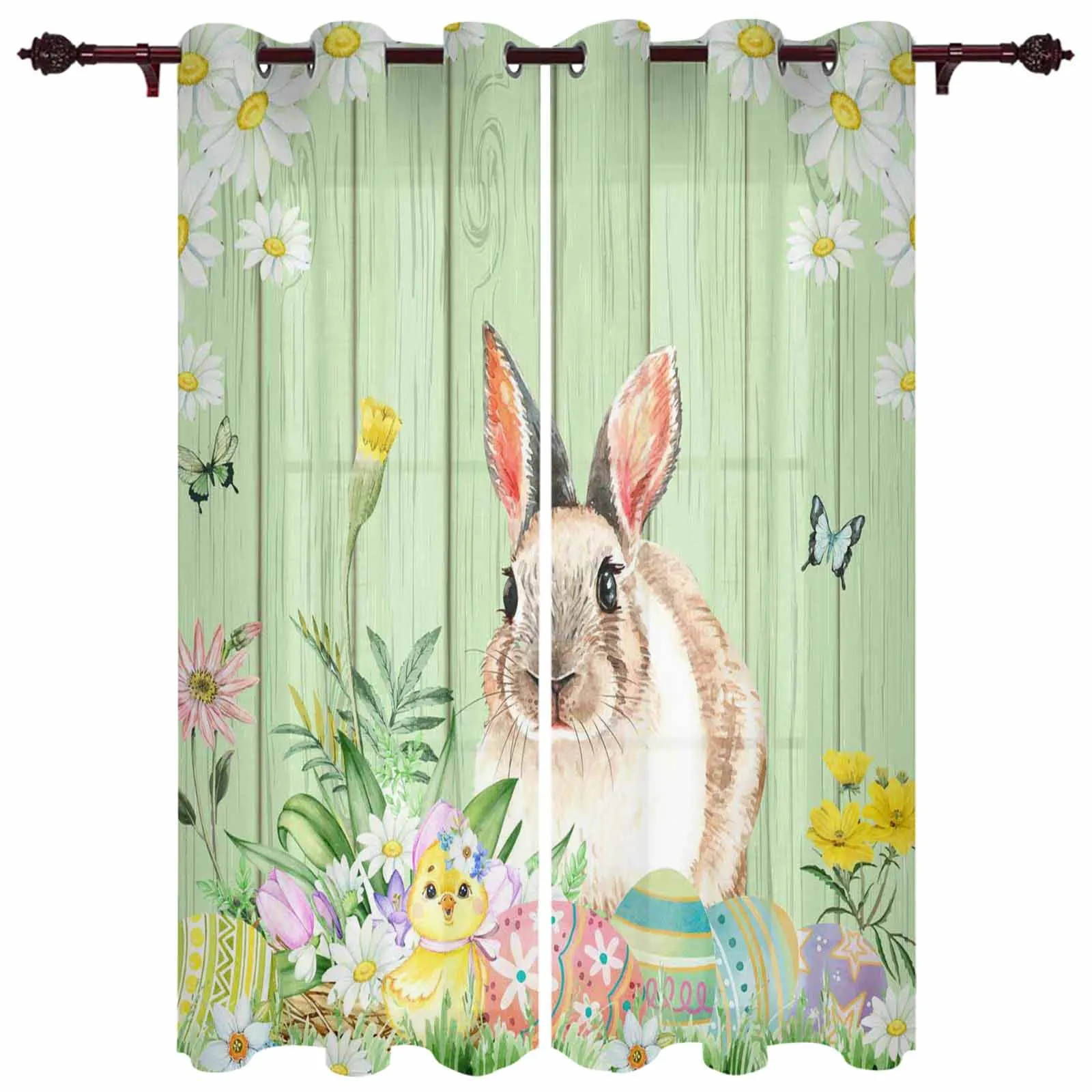 Easter Bunny Egg Flower Window Curtains Living Room Home Decor Children's Bedroom Window Treatments Kitchen Drapes