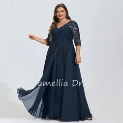 New V-Neck Mother Of The Bride Dress Floor-Length Chiffon Lace Sequin A Line Formal Dresses Vestidos Mae Da Noiva Casamentos