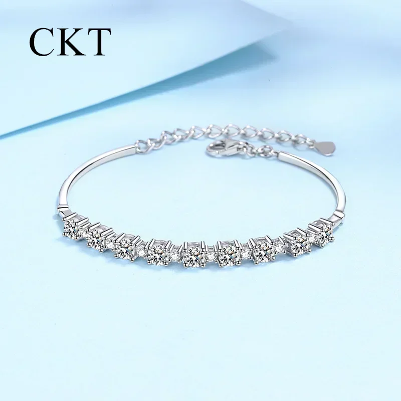 

18K White Gold Quality Platinum PT950 Girls fine Jewelry a row of stars Gift D Color 2.7 Carat Moissanite Bracelets For Women