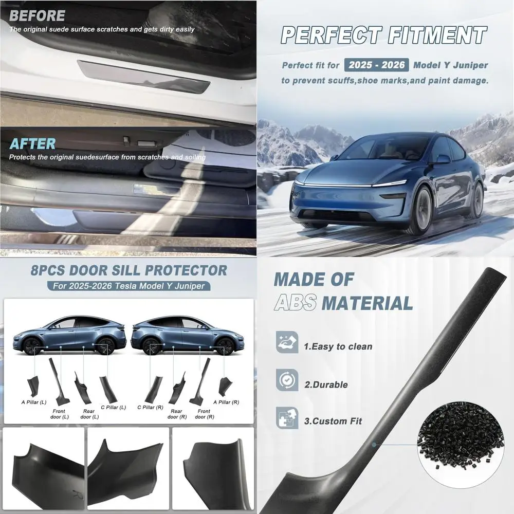 

8 шт., защита на порог, совместимая с Tesla Model Y Juniper 2025-2026, защита на порог, устойчивая к царапинам, защита от ударов