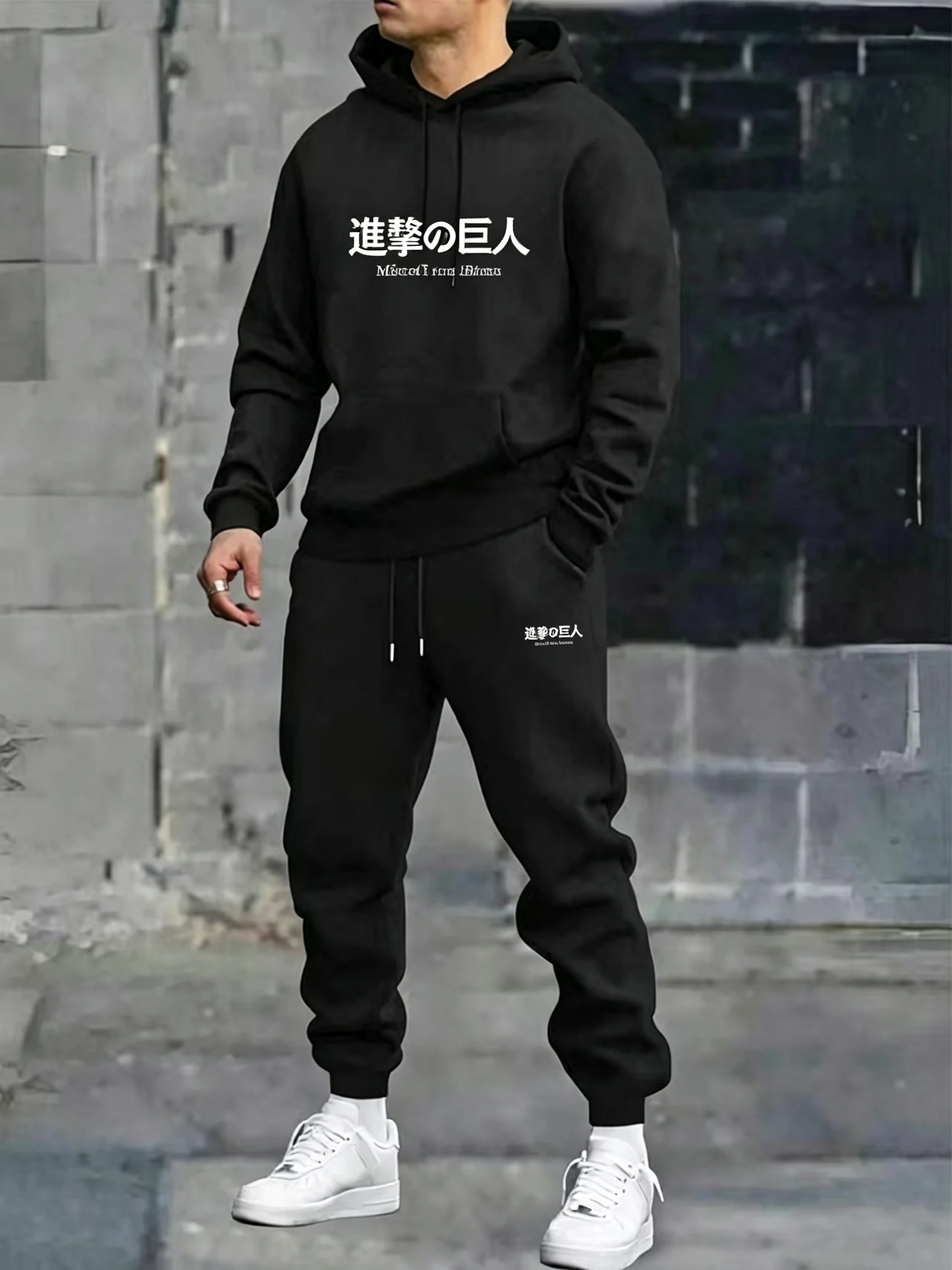 2026 Spring Autumn Attack on Titan Print Men's Comfortable  Hoodies+Drawstring Sweatpants Suit