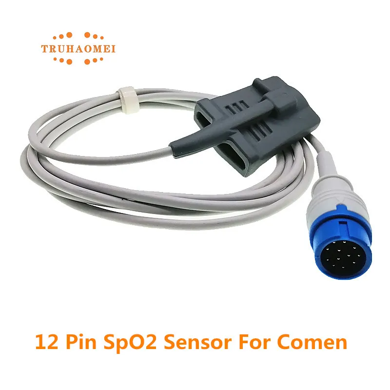 For Comen SpO2 Sensor 12 Pin Blue Reusable Adult Child Neonates Vet Clip Use Digital Tech Heart Rate SAO2 Probe C30 C50 C70 NC5