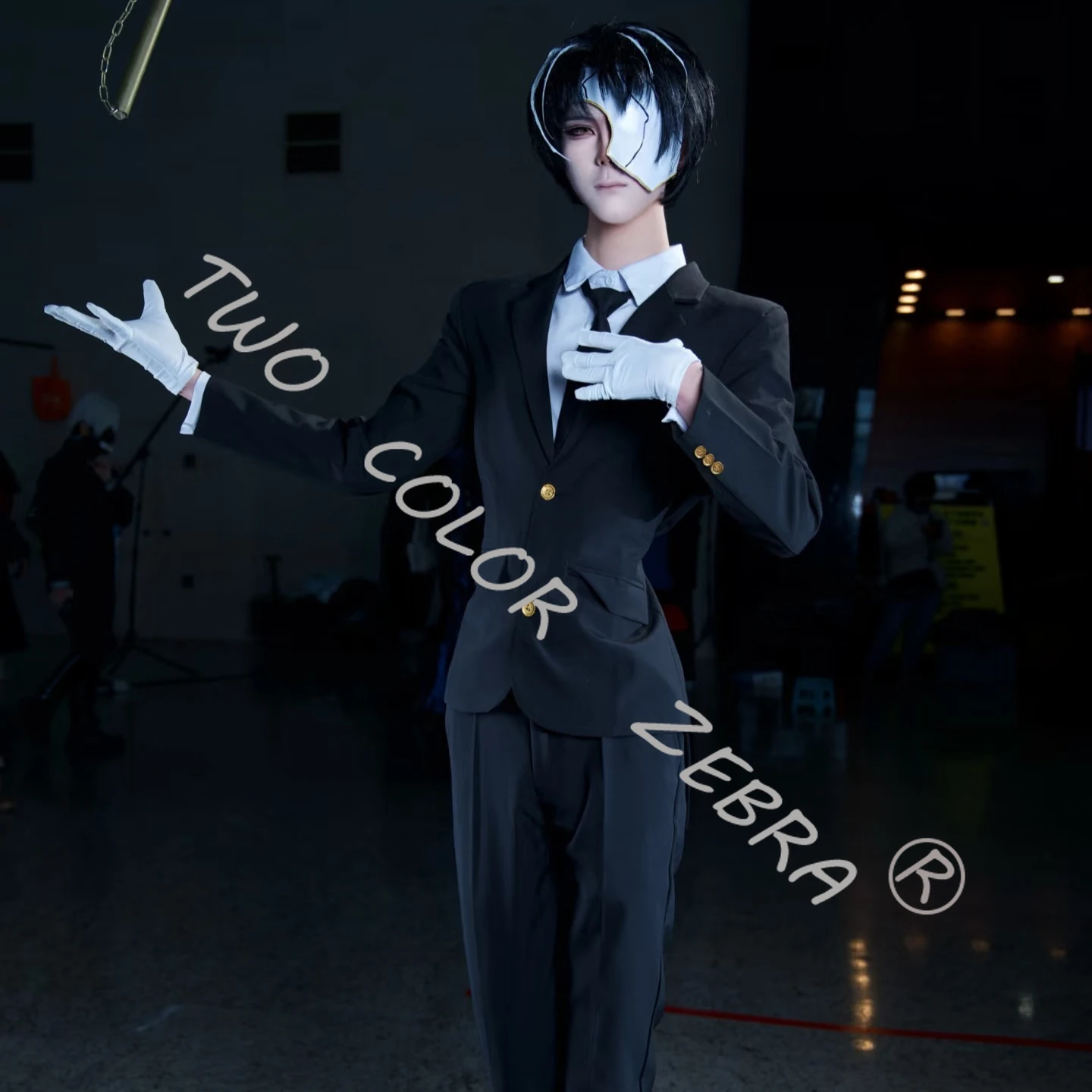 Game Limbus Company Rien Cosplay Costume Black Formal Uniform Cos Suit with Blazer Pants Shirt & Tie Wig Full Set Party Roleplay view 4