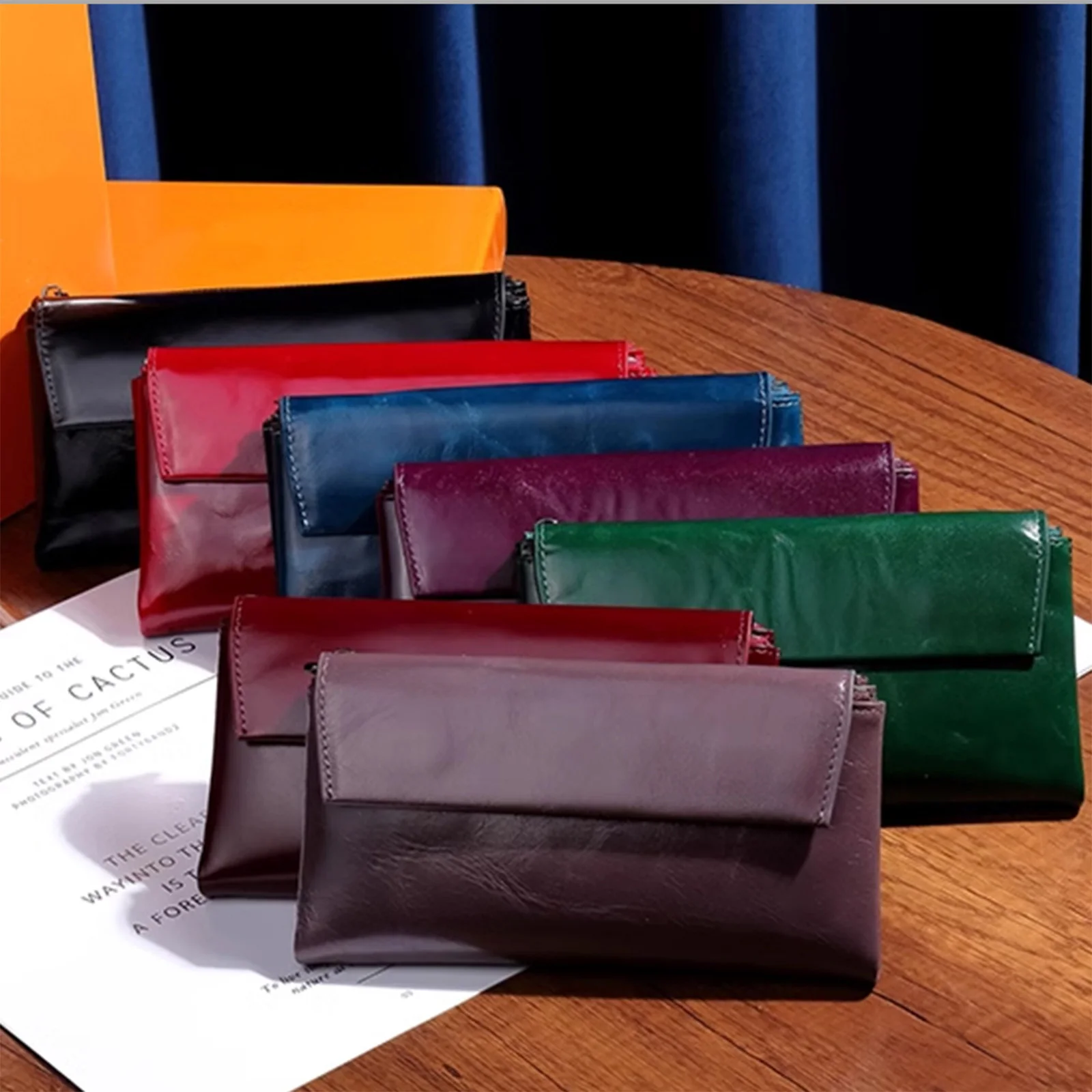 

Women Genuine Leather Multi Card Slot Oil Wax Cowhide Long Small Retro Cowhide Cash Coin Purse Women Luxury Wallet