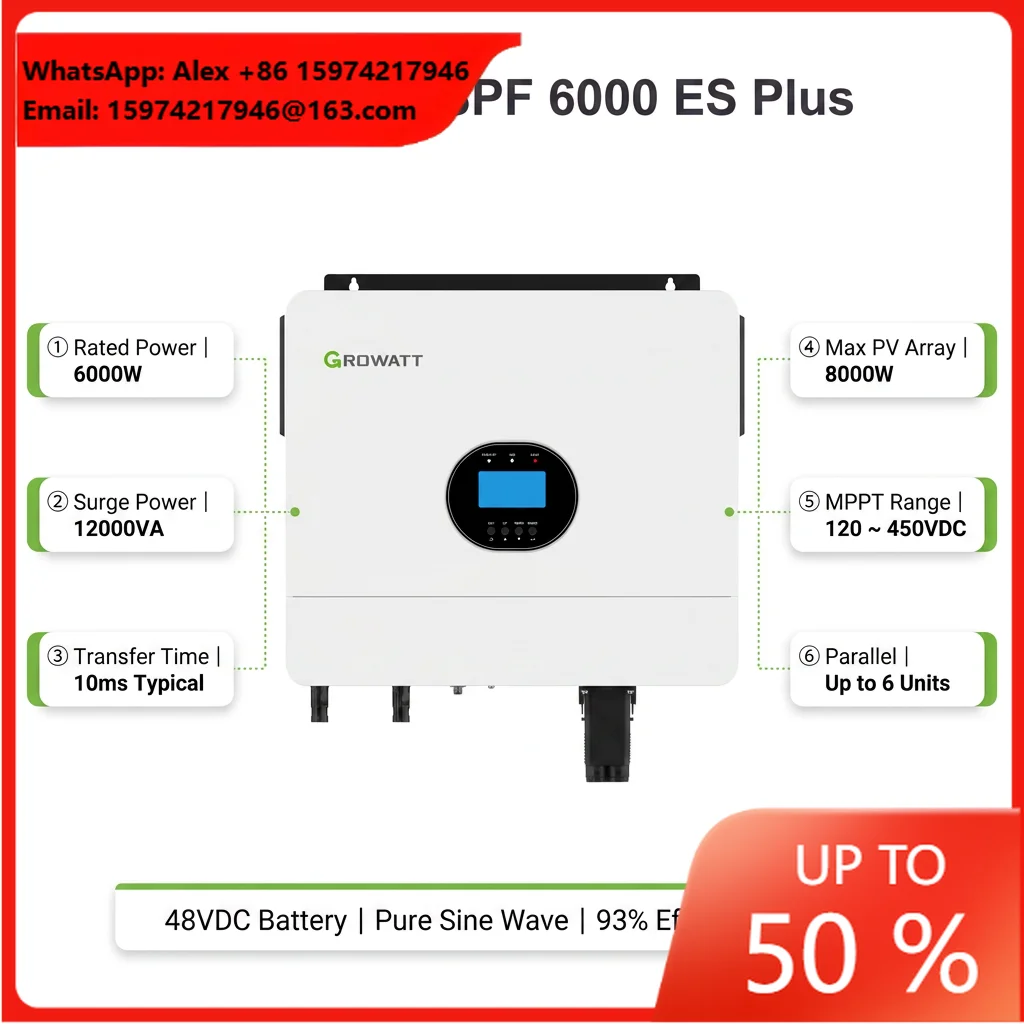 Growatt SPF 6000 ES Plus Solar Inverter 6Kw 230V Off Grid Solar Hybrid Inverter With MPPT Pure Sine Wave Inverter
