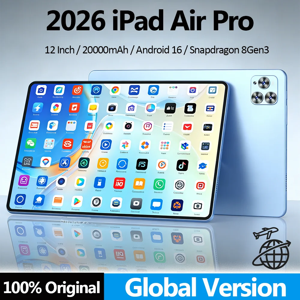 Планшет 2026 12 дюймов iPad Air Pro 5G, 24 ГБ + 2 ТБ, 20000 мАч, Snapdragon 8 Gen 3, Android 16, 5G, Dual SIM, GPS, Wi-Fi, Оригинальный Android-планшет
