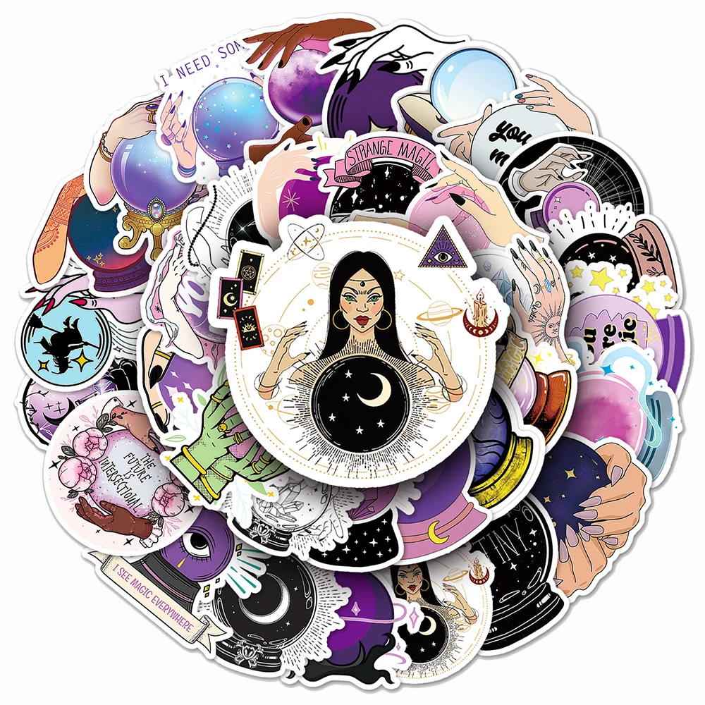 10/30/50pcs Purple Magic Witch Cartoon Stickers Gothic Sun Moon Decal Laptop Diary Scrapbooking Motorcycle Aesthetics Sticker