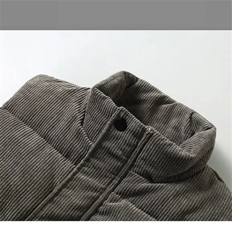 Vests Jacket Men Autumn Winter Stand Collar Warm Sleeveless Leisure Down Cotton-Padded Vest Coat Thickened Corduroy Warm Coat