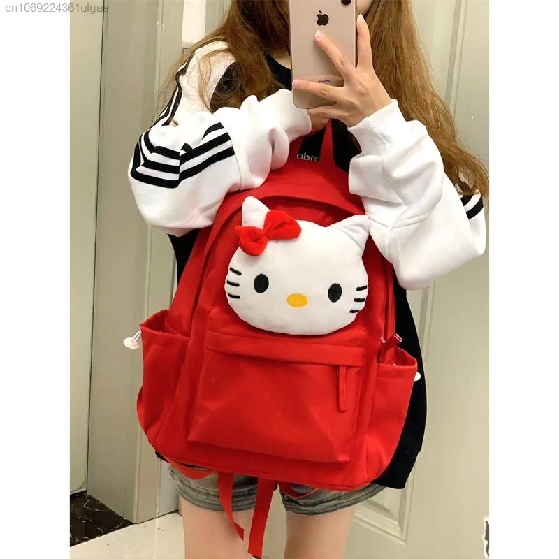 Sanrio Hello Kitty Big projekt twarzy czerwony Backapck kreskówka Kawaii modna tornister Y2k kobiety w stylu college\'u japoński śliczne torby