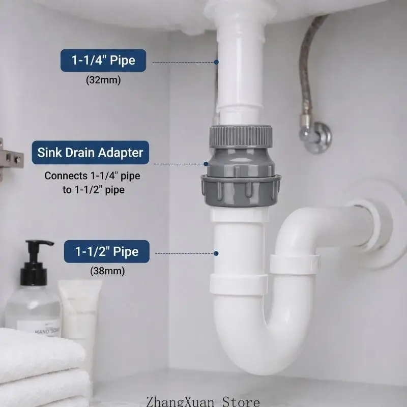 4er-Pack Spülbecken-Abflussadapter-Set mit Gewinde, 1-1/4 Zoll auf 1-1/2 Zoll Gleitgelenk-Adapter aus Polypropylen für – Detail 7