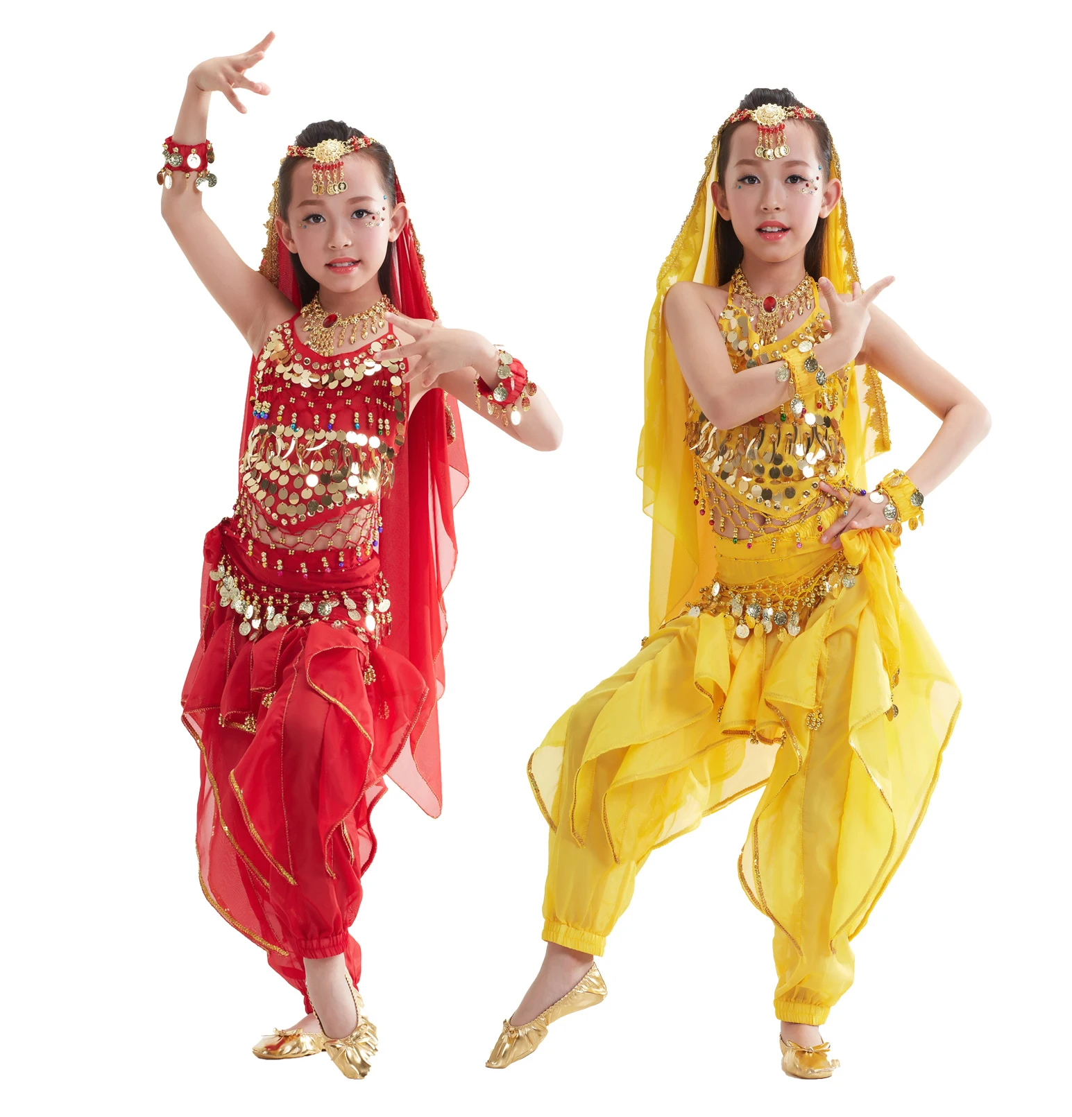 Conjunto de vestido de danza del vientre para niños y niñas, traje de bollywood, indio egipcio, oriental, ropa