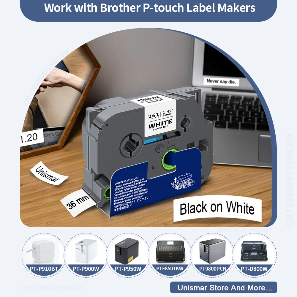 3PK متوافق مع شريط TZe 36 مم TZe261 TZe 261 أسود على أبيض ملصق مغلف يعمل للطابعة Brother PT P910BT PT3600