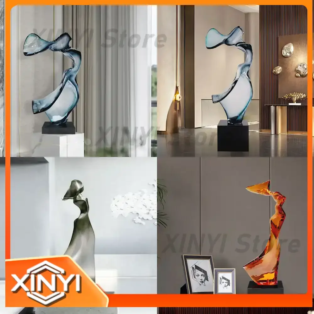 Abstract Transparent Resin Sculpture Art Floor Decor for Hotel Lobby Sales Office Club Lounge Living Room Entryway Decoration