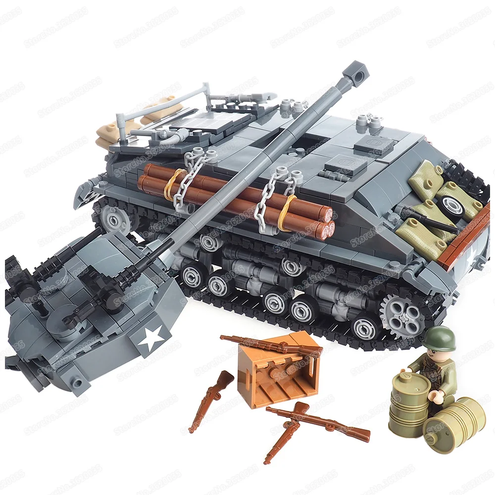 M4A3E8 Sherman tank Building Block Assembly WW2 Military Equipment figures Weapons Armored Tank War Model Children Gift Boy Toys