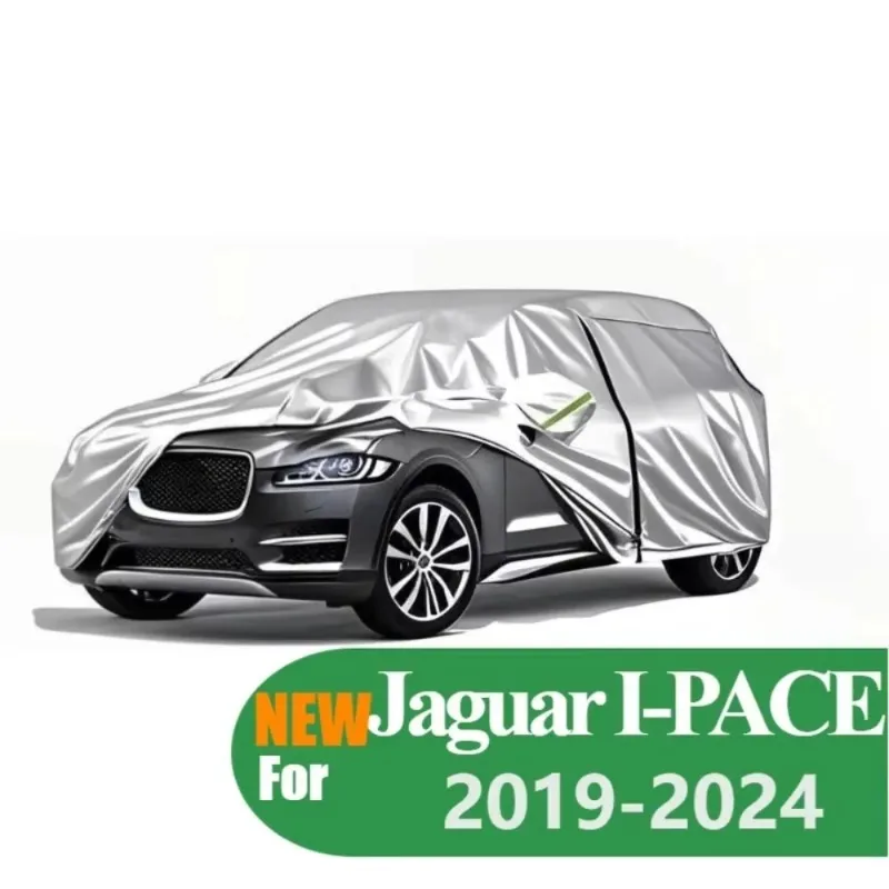 Five-Layer 210D All-Weather Waterproof Full Car Cover for Jaguar I-PACE 2019-2024 Sun Rain Snow Protection Silver Oxford Fabric