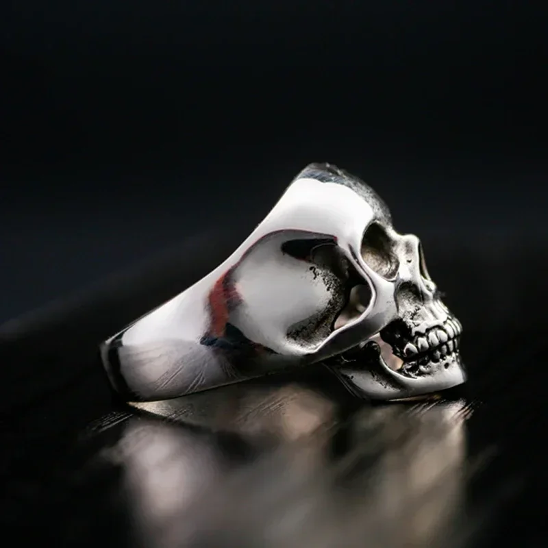 Real Sterling 925 Silver Skull Rings For Men Domineering Tooth Vintage Punk Rock Gothic Bague Argent Fashion Anel Masculino