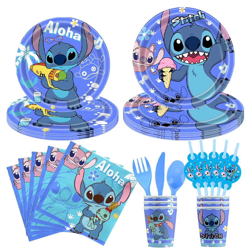 Articoli per feste Stitch per bambini Lilo e Stitch Decorazioni per feste di compleanno Palloncini Banner Tovaglia Sfondo Stoviglie