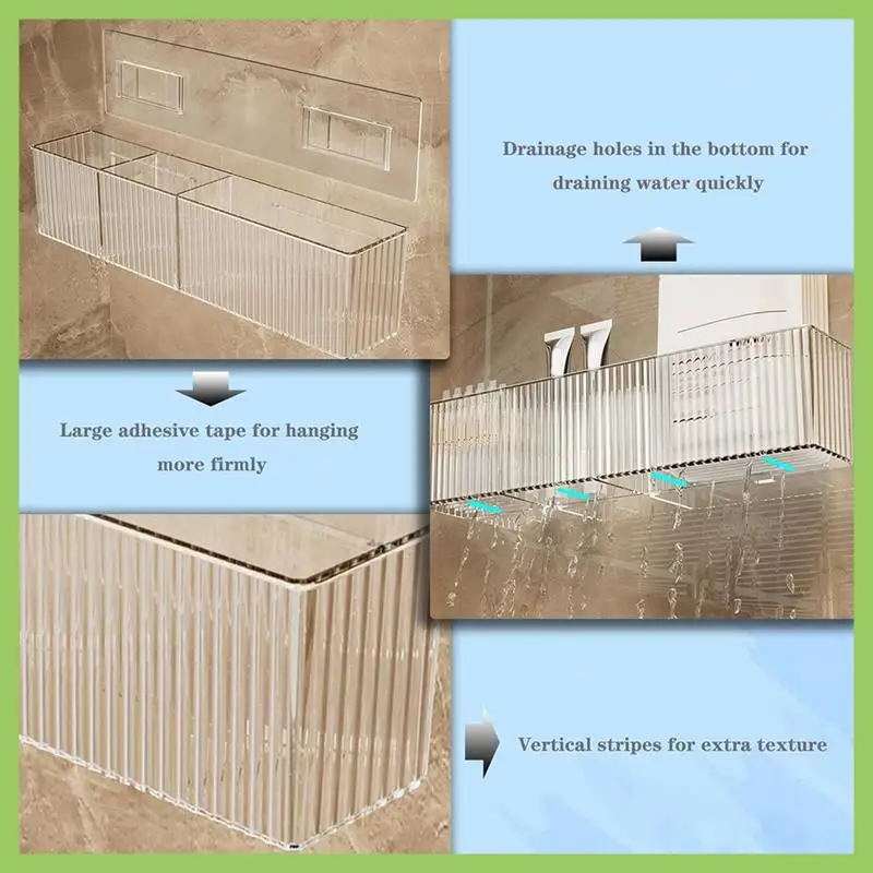 

ABJT-2 Pack Bathroom Makeup Organizer Wall Mount Clear Bathroom Organizers With 3 Compartments Bins Floating Shelves